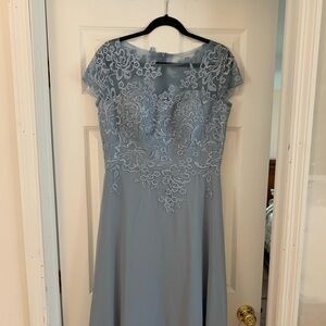 Blue A-Line Gown with Flutter Cap Sleeves
